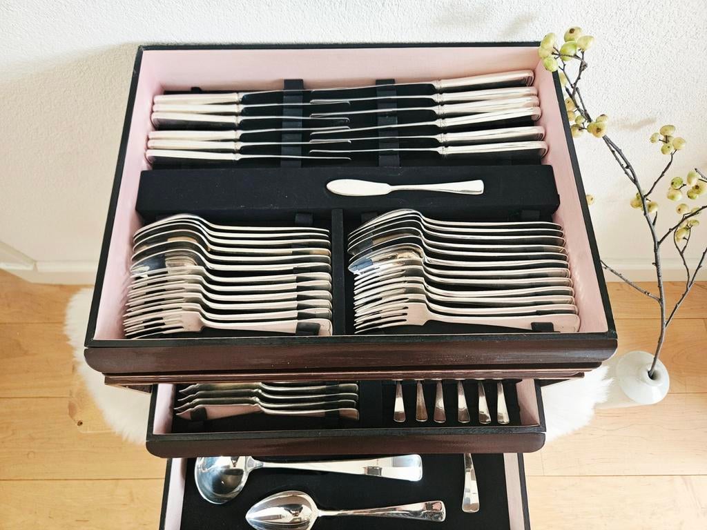 Fraai verzilverd bestek Haags Lofje van Gero + visbestek, Ophalen of Verzenden