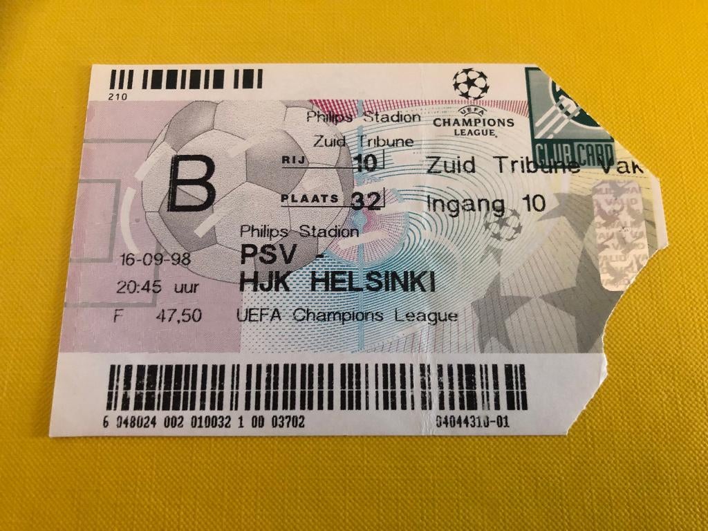 ⚽ Ticket CL PSV - Hjk Helsinki 1998/1999⚽, Ophalen of Verzenden, Zo goed als nieuw, PSV, Overige typen