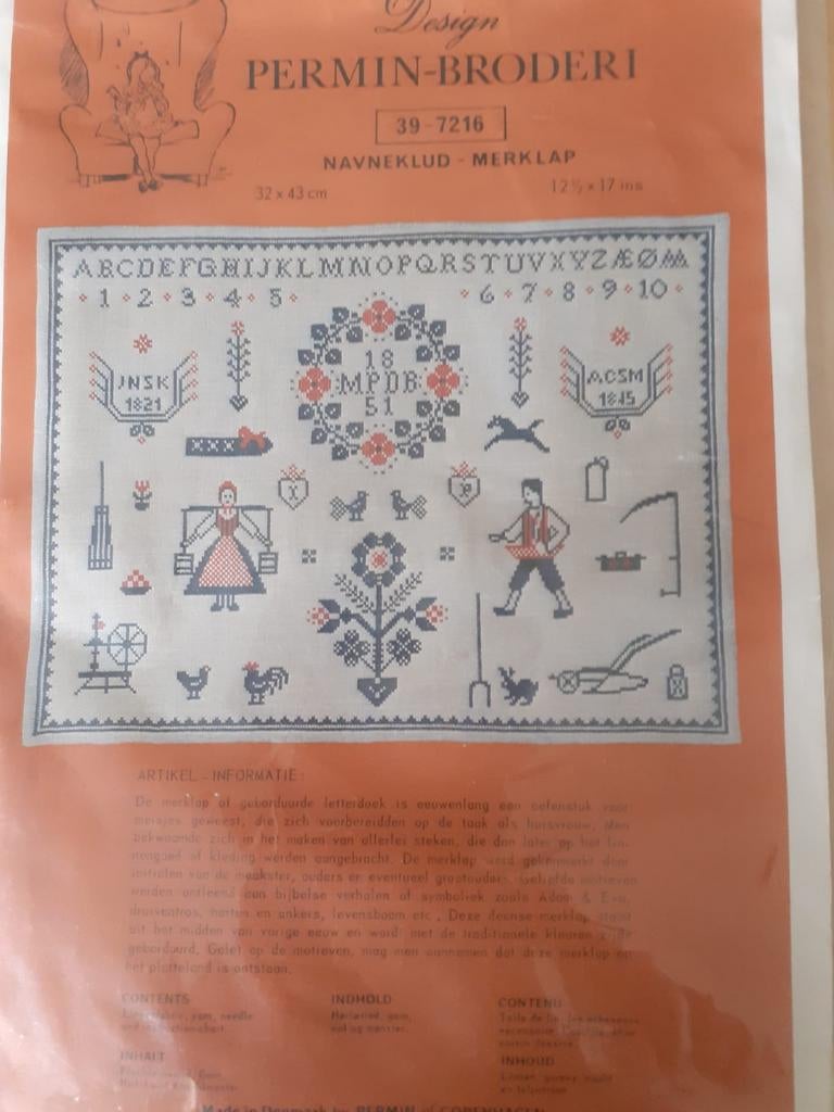 Borduurpakket Permin merklap 39-7216, Hobby en Vrije tijd, Borduren en Borduurmachines, Ophalen of Verzenden, Nieuw, Handborduren