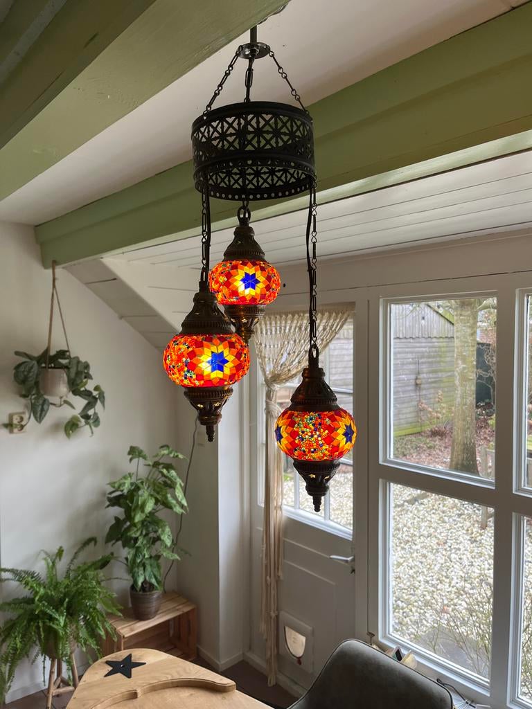 Prachtige Turkse Hanglamp met Mozaïek, Ophalen of Verzenden, Zo goed als nieuw, Glas, 50 tot 75 cm