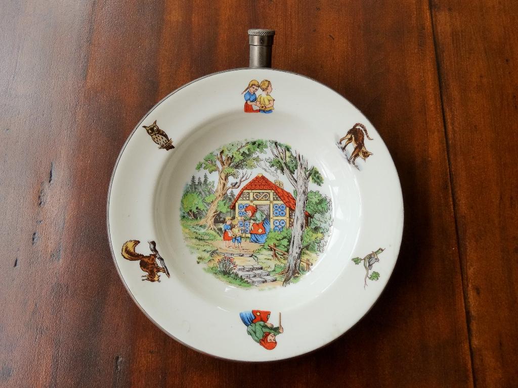 Warmhoudbord Hans en Grietje, koekhuisje, oude heks, bos, Antiek en Kunst, Ophalen of Verzenden