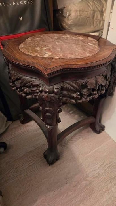 Antiek chinees  1900 marmer bijzettafel hocker, Ophalen