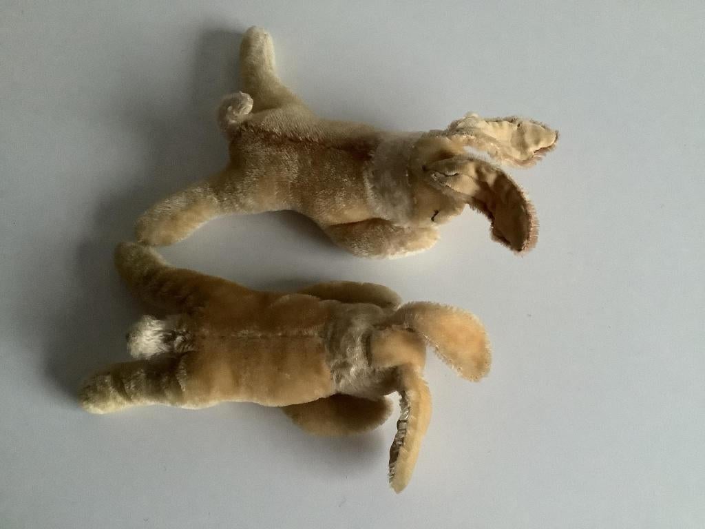 2 vintage slapende Steiff konijntjes “Hansi Floppy”, Antiek en Kunst, Antiek | Speelgoed, Ophalen of Verzenden