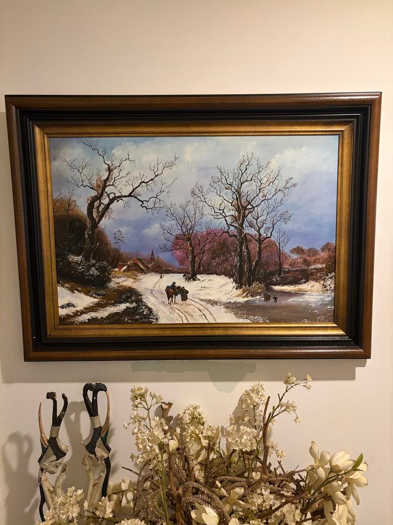 Schilderij M. Dingemans - Winterlandschap, Antiek en Kunst, Ophalen of Verzenden