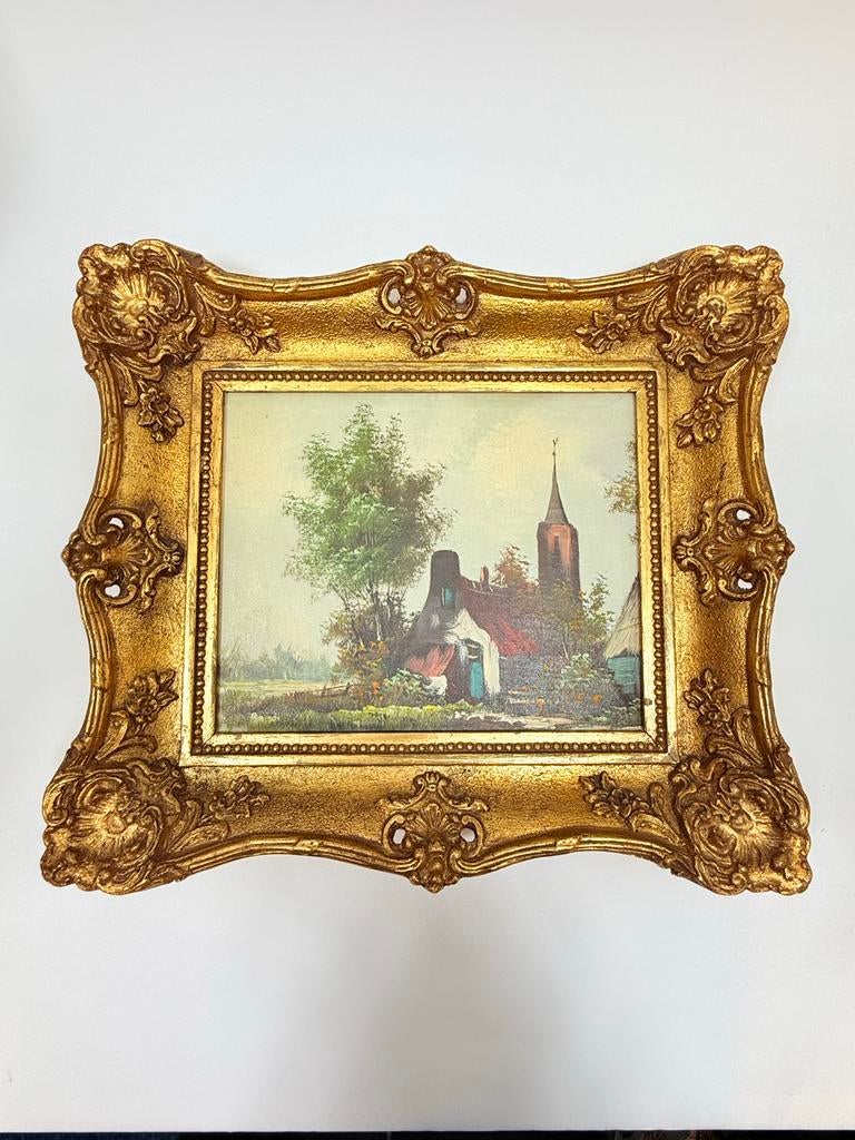 Olieverfschilderij met Gouden Lijst, Antiek en Kunst, Kunst | Schilderijen | Klassiek, Ophalen of Verzenden