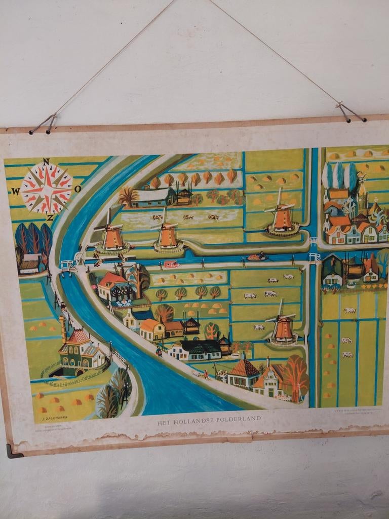 Oude Schoolplaat - Het Hollandse Polderland, Antiek en Kunst, Antiek | Schoolplaten, Aardrijkskunde, Ophalen