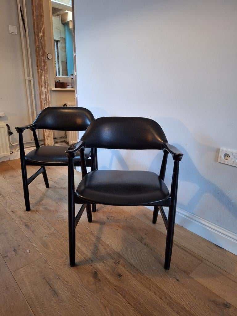 Set Originele Vintage Mahjongg Vlaardingen Koehoorn Stoelen, Gebruikt, Twee, Zwart, Ophalen of Verzenden