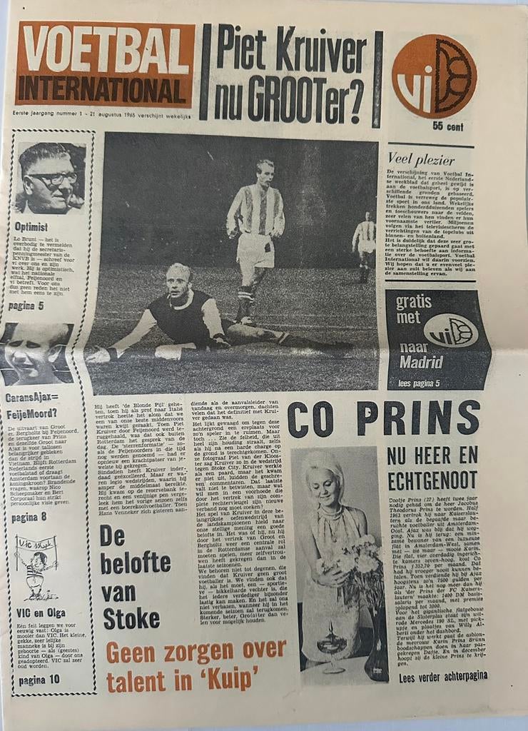 Voetbal International (VI) nummer 1 - 21 augustus 1965, Verzamelen, Tijdschriften, Kranten en Knipsels, Ophalen of Verzenden, 1960 tot 1980