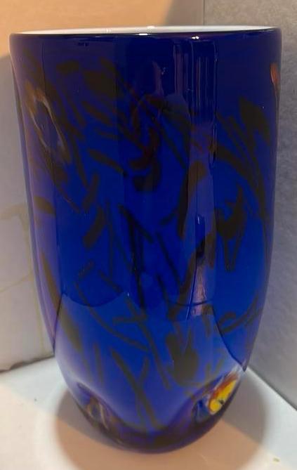 Murano vaas blauw met diverse kleuren, Blauw, Ophalen of Verzenden, Minder dan 50 cm, Glas