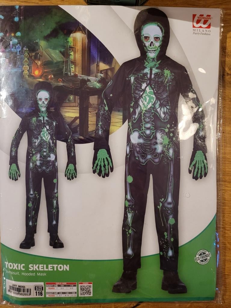 Widmann Toxic Skeleton Kostuum - Maat 116, Ophalen of Verzenden, Nieuw, Pak of Jurk