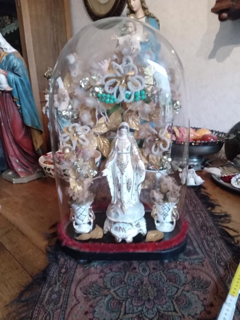 Andenne MARIA onder ovalen antieke glazen stolp, Antiek en Kunst, Ophalen of Verzenden