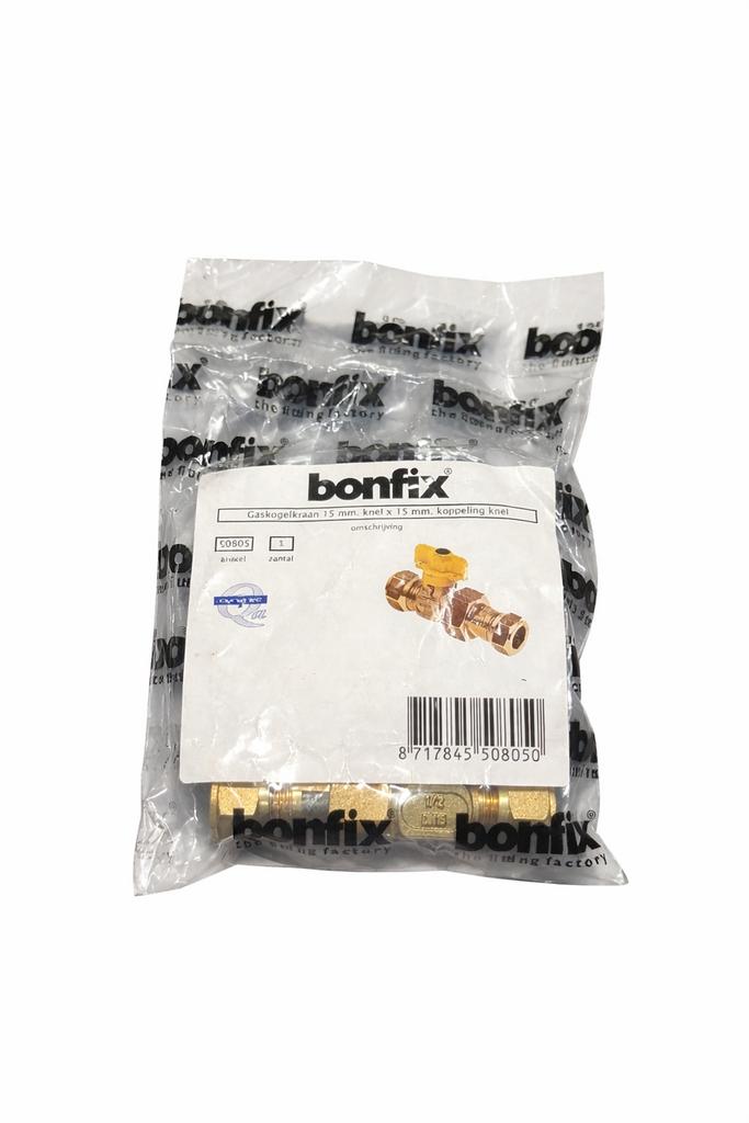 Bonfix Gaskogelkraan 15mm Knelkoppeling, Ophalen of Verzenden, Nieuw