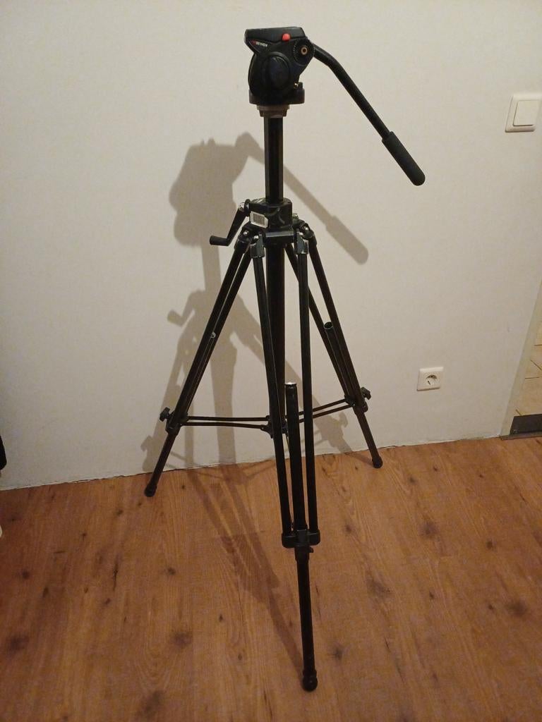 Manfrotto 028B Statief - Manfrotto 501HVD, Audio, Tv en Foto, Fotografie | Statieven en Balhoofden, Gebruikt, 175 cm of meer, Met balhoofd