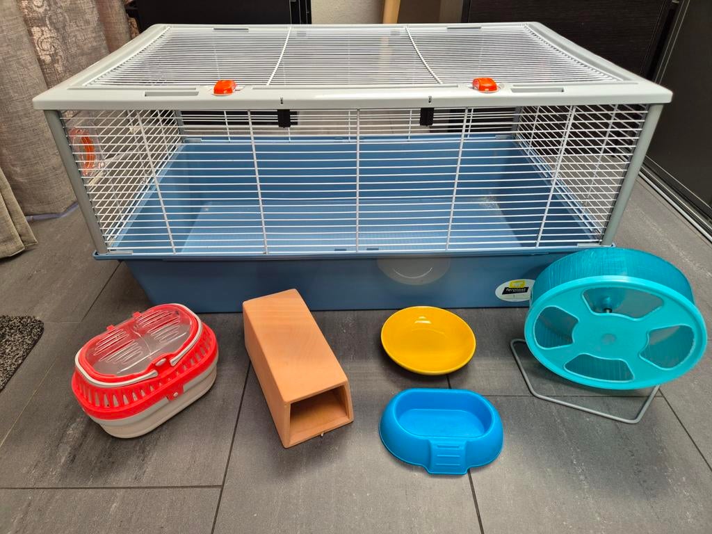 Hamsterkooi met toebehoren, Kooi, Gebruikt, Hamster, 75 tot 110 cm