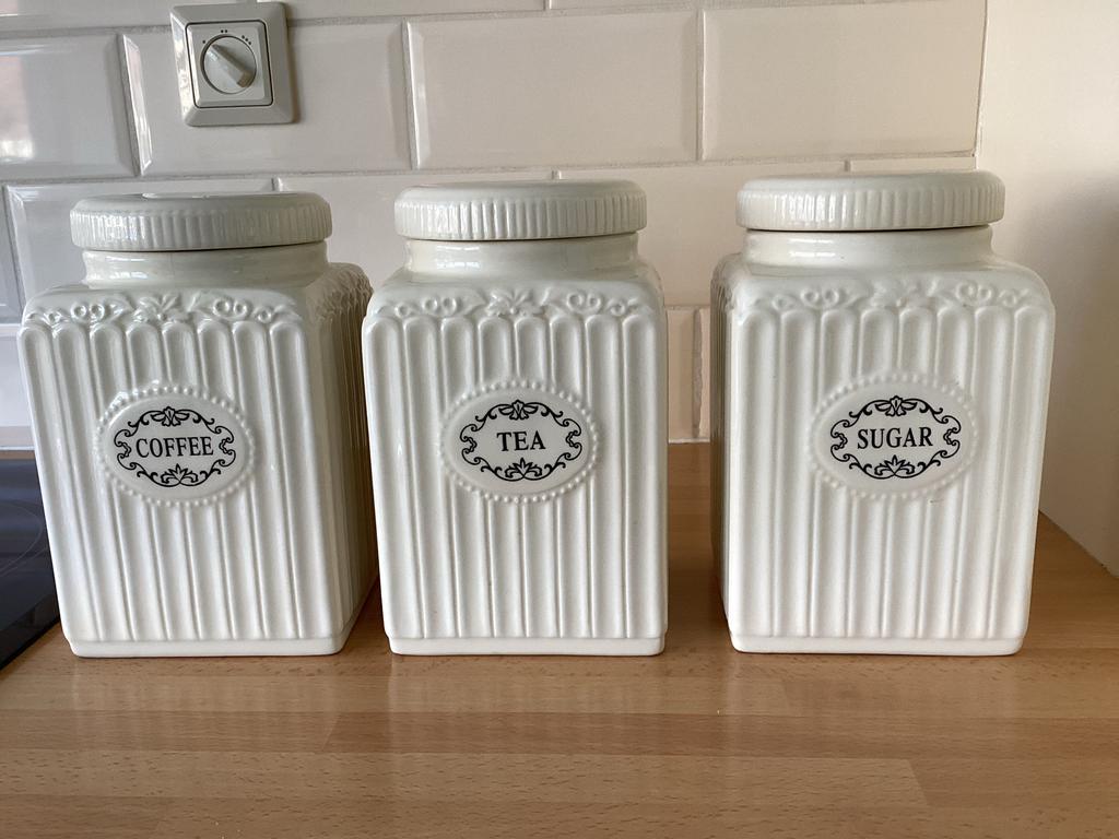 Voorraadpotten koffie, thee en suiker, Ophalen, Gebruikt