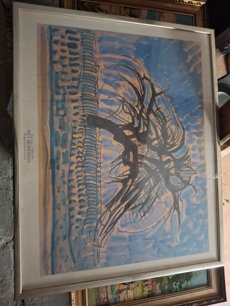 Piet Mondriaan 'Blue Tree' reproductie ingelijst, Ophalen of Verzenden