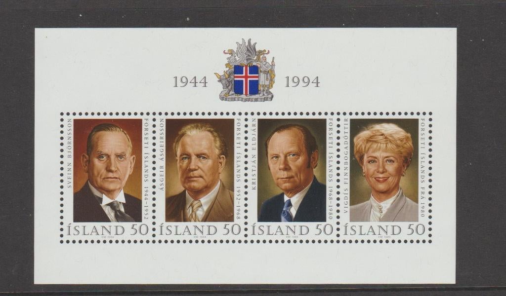 IJsland blok 50 jaar Republiek Iceland - Presidenten (1994)., Verzenden, IJsland, Postfris