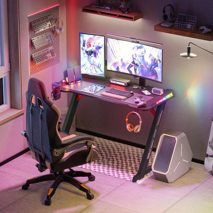 Bureau - Bureautafel Z-Vormige Computer Gaming Desk - Led, Niet ingevuld, Verzenden, Niet ingevuld, Nieuw
