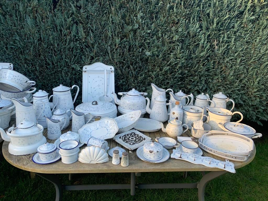 71 stuks emaille blau Saks (blauw/wit), Antiek en Kunst, Ophalen