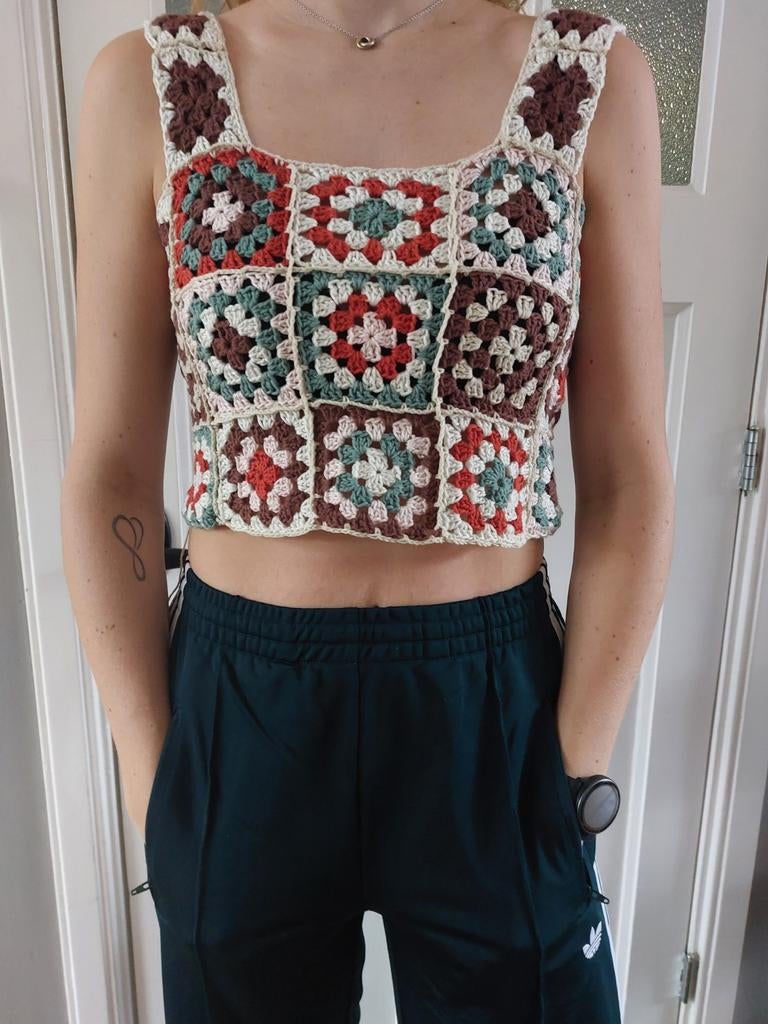 Gehaakte top granny square maat XS, Kleding | Dames, Ophalen of Verzenden