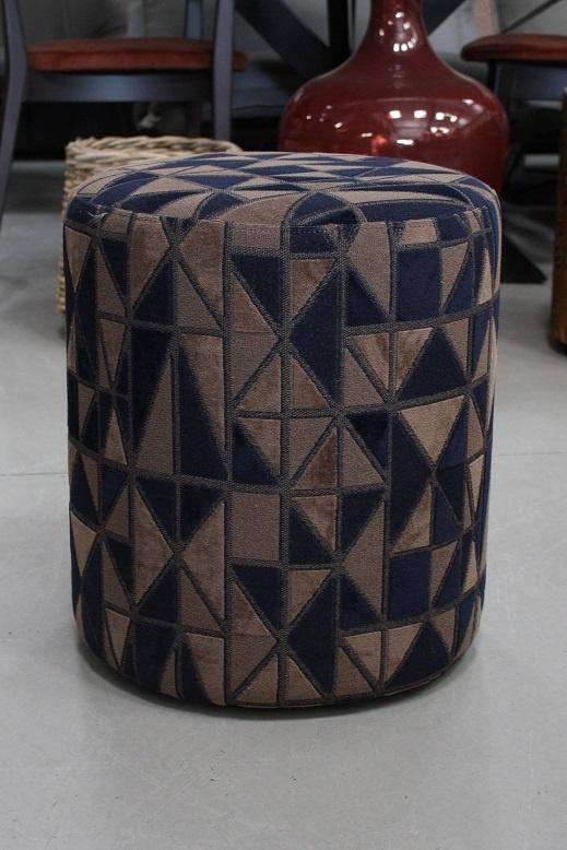 Leuke ronde poef hocker donkerblauw zand stof grafisch, Minder dan 50 cm, Rond, Minder dan 50 cm, Ophalen of Verzenden