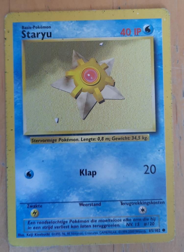 Pokémon Kaart Staryu 65/102 Basis-Pokémon 40 IP, Ophalen of Verzenden, Gebruikt, Losse kaart
