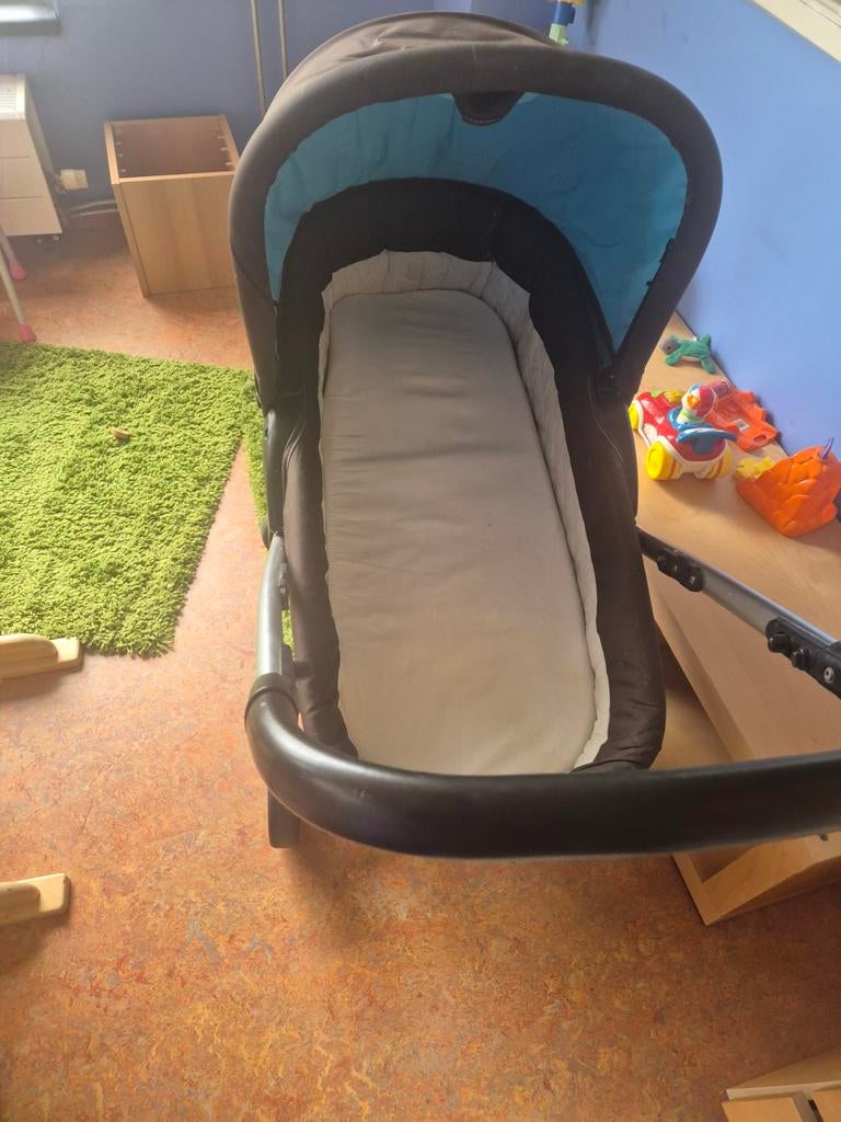 Hauck kinderwagen met reiswieg - Bruin/Blauw, Gebruikt, Ophalen of Verzenden, Verstelbare duwstang, Kinderwagen