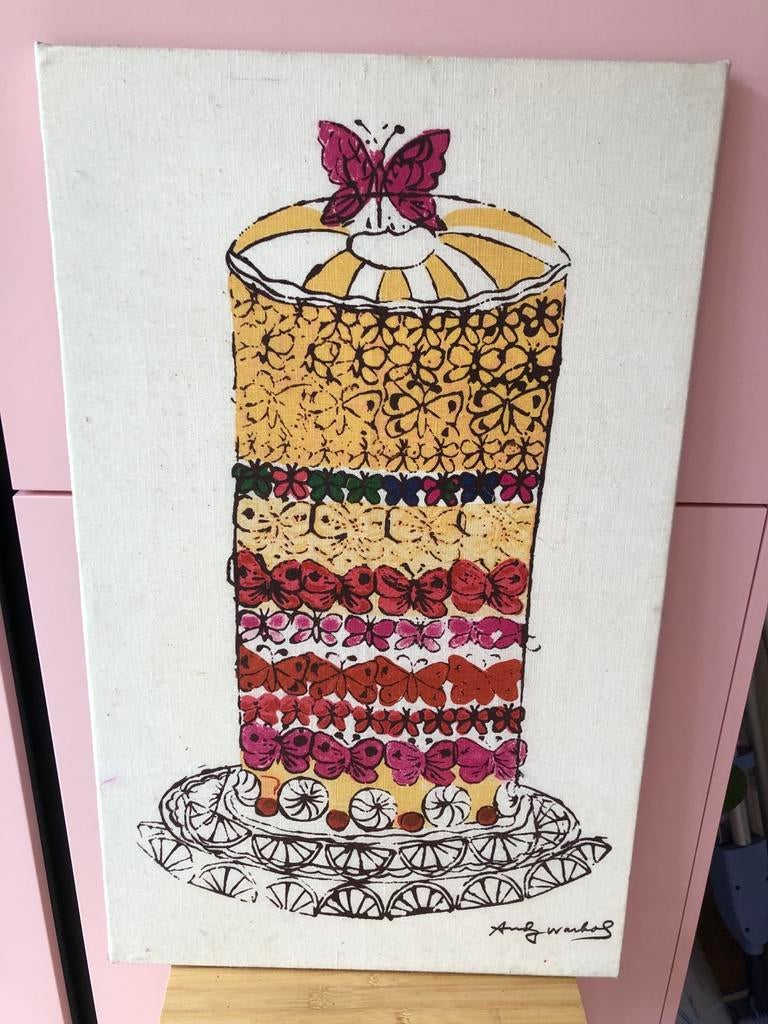 Andy Warhol Canvas Schilderij Taart met Vlinders 70x43cm, Ophalen