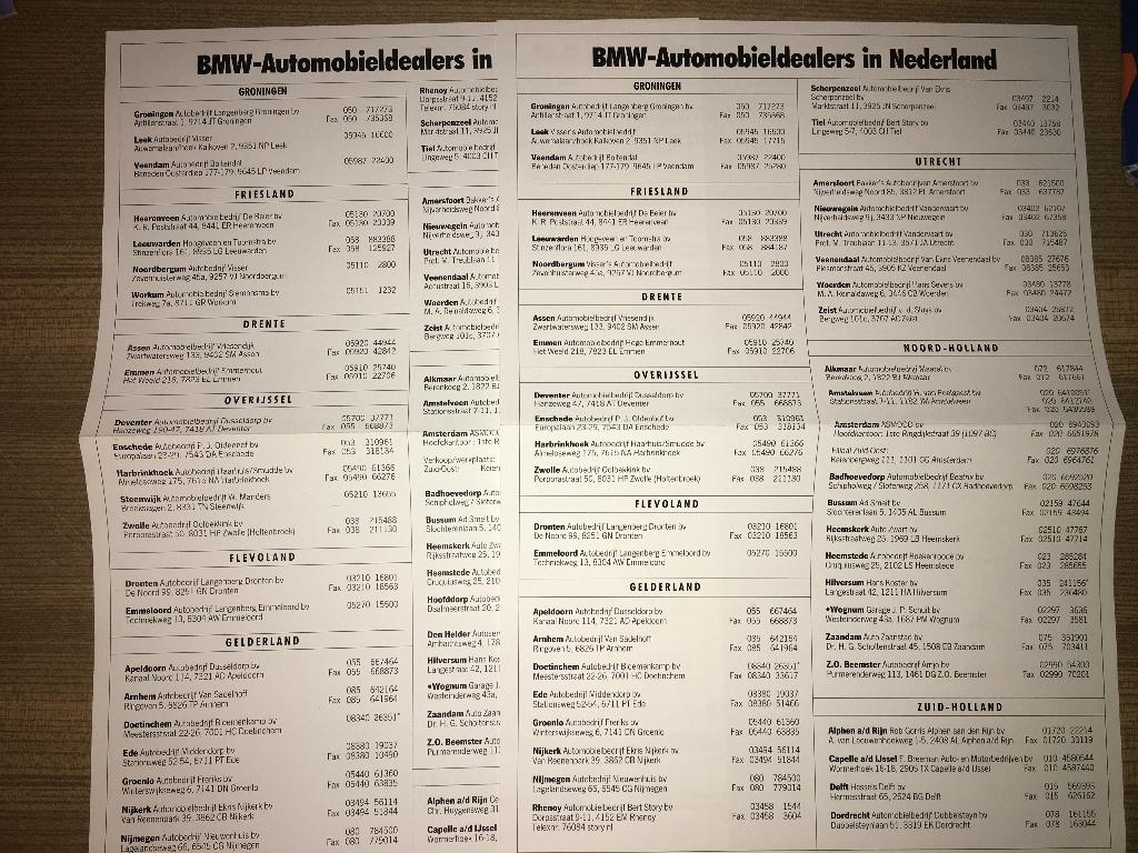 2x BMW dealerlijsten Nederland 1992 + 1993 folders brochures, Ophalen of Verzenden, Zo goed als nieuw, BMW