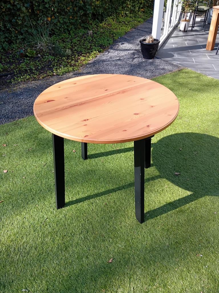 Ronde houten eettafel met zwarte poten ikea, Gebruikt, 50 tot 100 cm, Modern, Scandinavisch, Rond