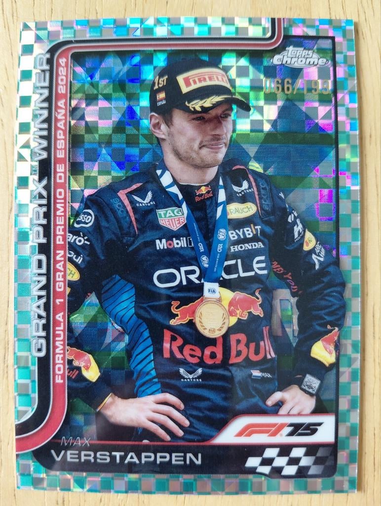 Topps F1 Verstappen 2025 Chrome #102 Aqua Checker 066/199, Verzenden, Zo goed als nieuw, Plaatje