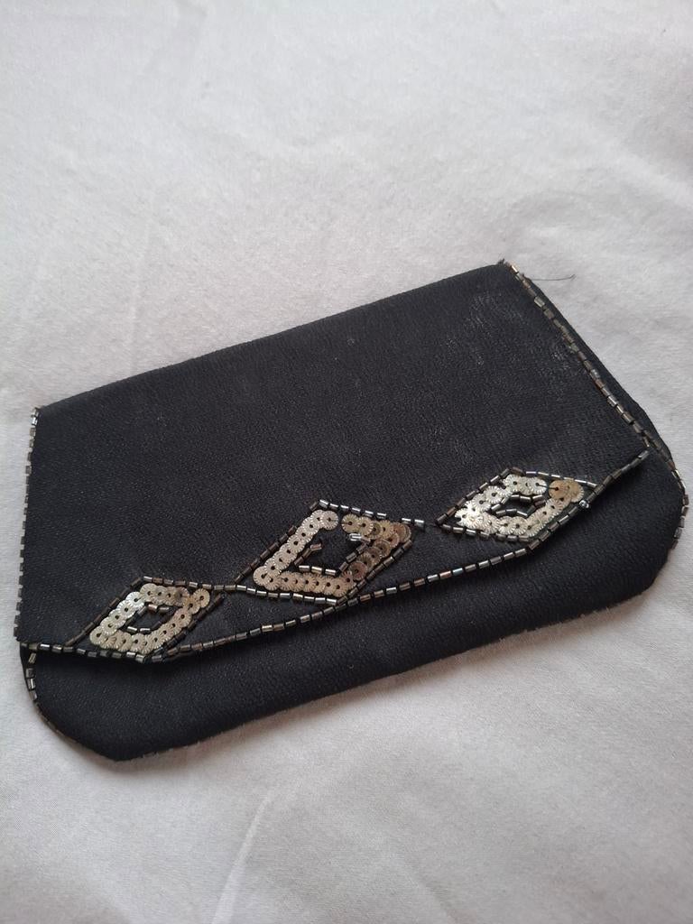 Mooi afgewerkt vintage tasje met beursje en spiegel, Verzenden, Zo goed als nieuw, Zwart, Dame