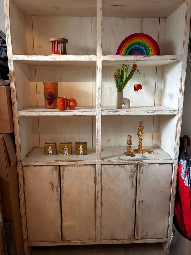 Whitewash massief houten kast, Huis en Inrichting, Kasten | Boekenkasten, Ophalen, Gebruikt, 100 tot 150 cm, 200 cm of meer