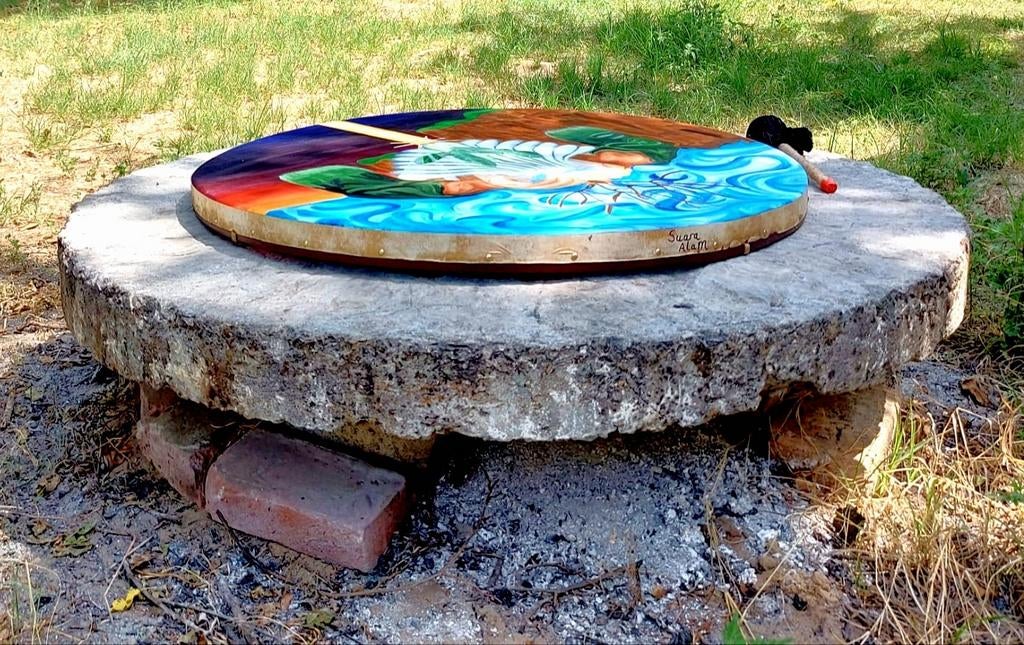 Handbeschilderde sjamaanse geitenvel drum XXL 100 cm, Ophalen