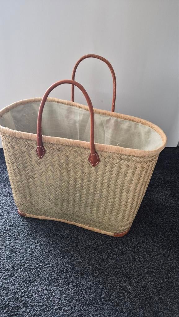Grote rieten gevlochten strandtas/boodschappentas, Ophalen