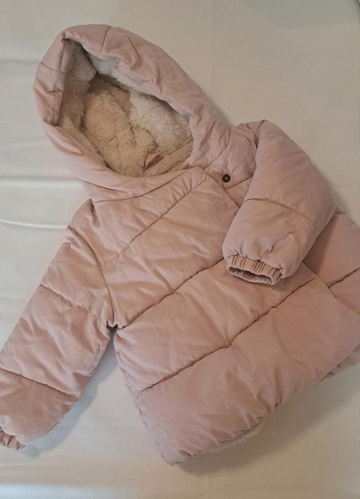 Roze meisjesjas met bontvoering - Maat 86, Ophalen of Verzenden, Zo goed als nieuw, Meisje, Jasje