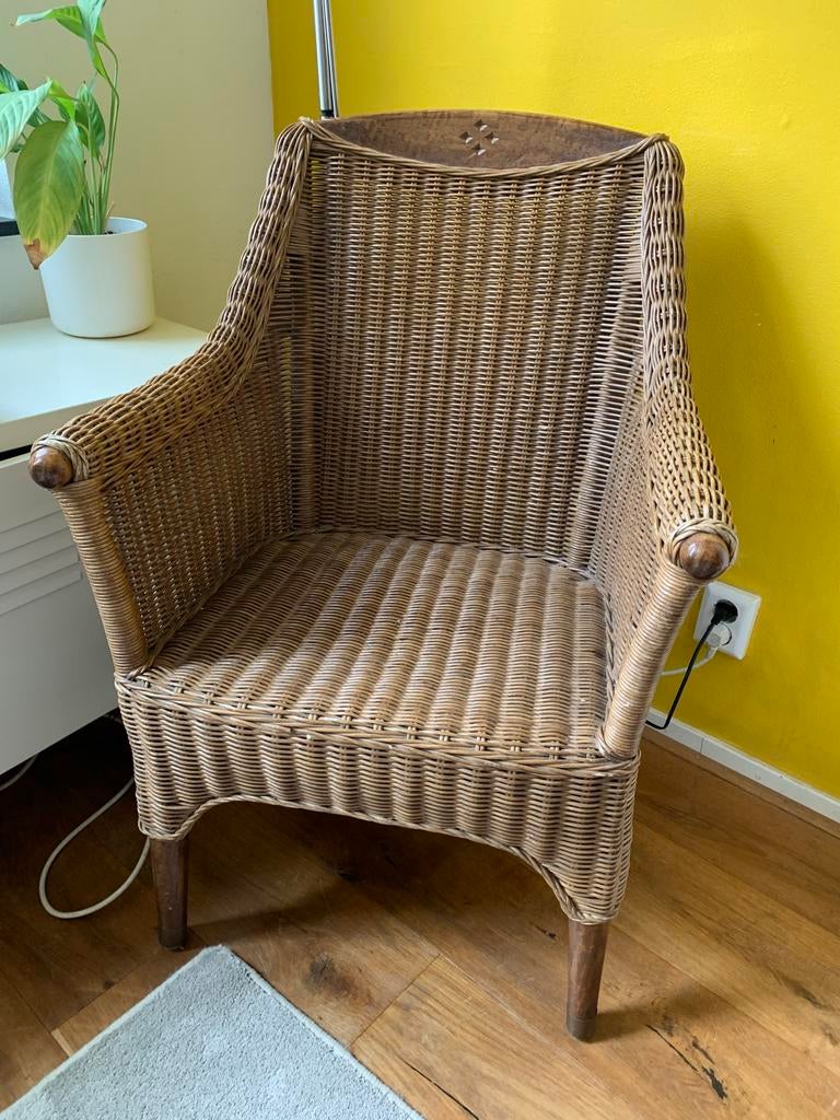 Rotan leesstoel, Ophalen, Gebruikt, Bruin, Riet of Rotan