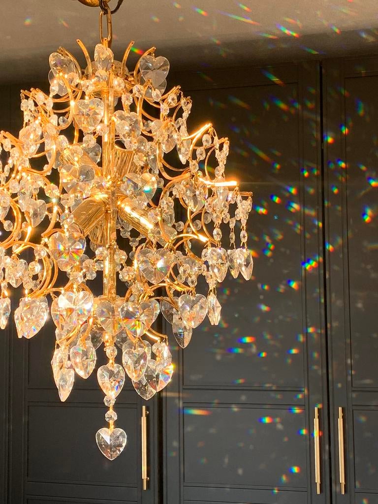 Antieke cage kroonluchter hart kristallen, Ophalen of Verzenden, Zo goed als nieuw