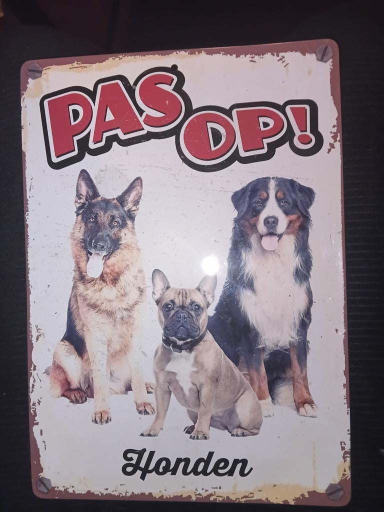 Pas Op! Honden waarschuwings waak bordjes metaal tuin, Ophalen of Verzenden, Nieuw