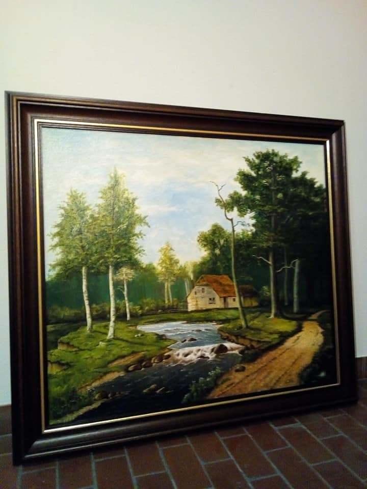 Olieverfschilderij - bostafereel met beek, Ophalen, Zo goed als nieuw, Schilderij, 75 tot 100 cm