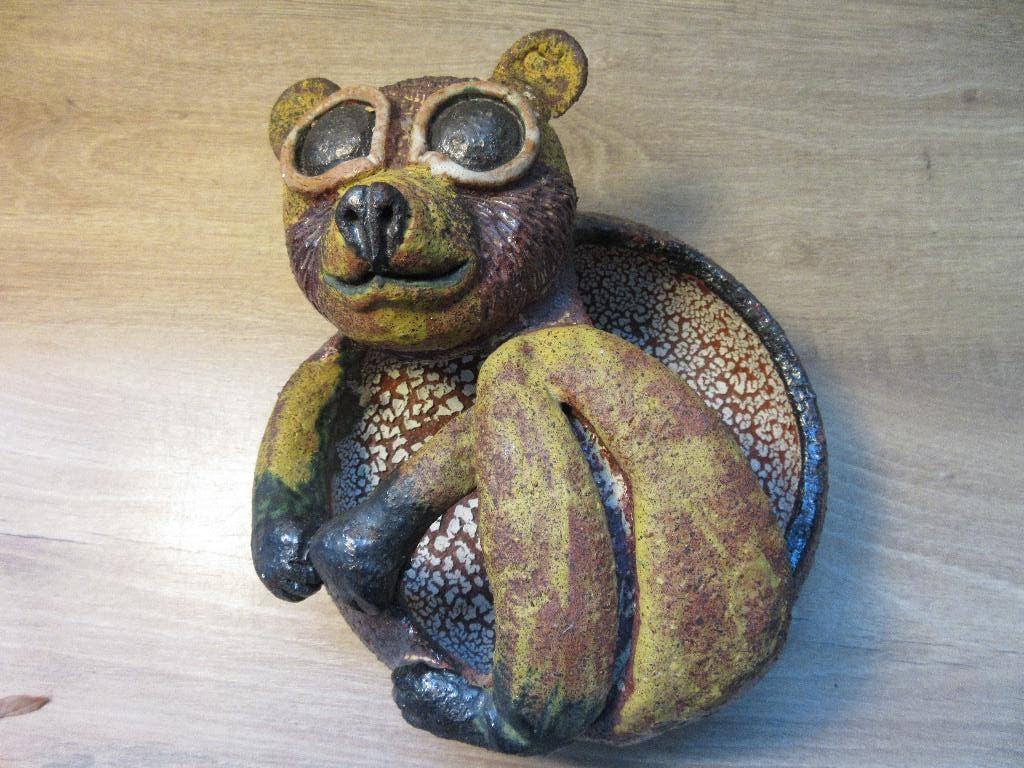 Vintage aardewerk bloempot wandhanger stokstaartje, Gebruikt, Rond, Ophalen of Verzenden, Aardewerk