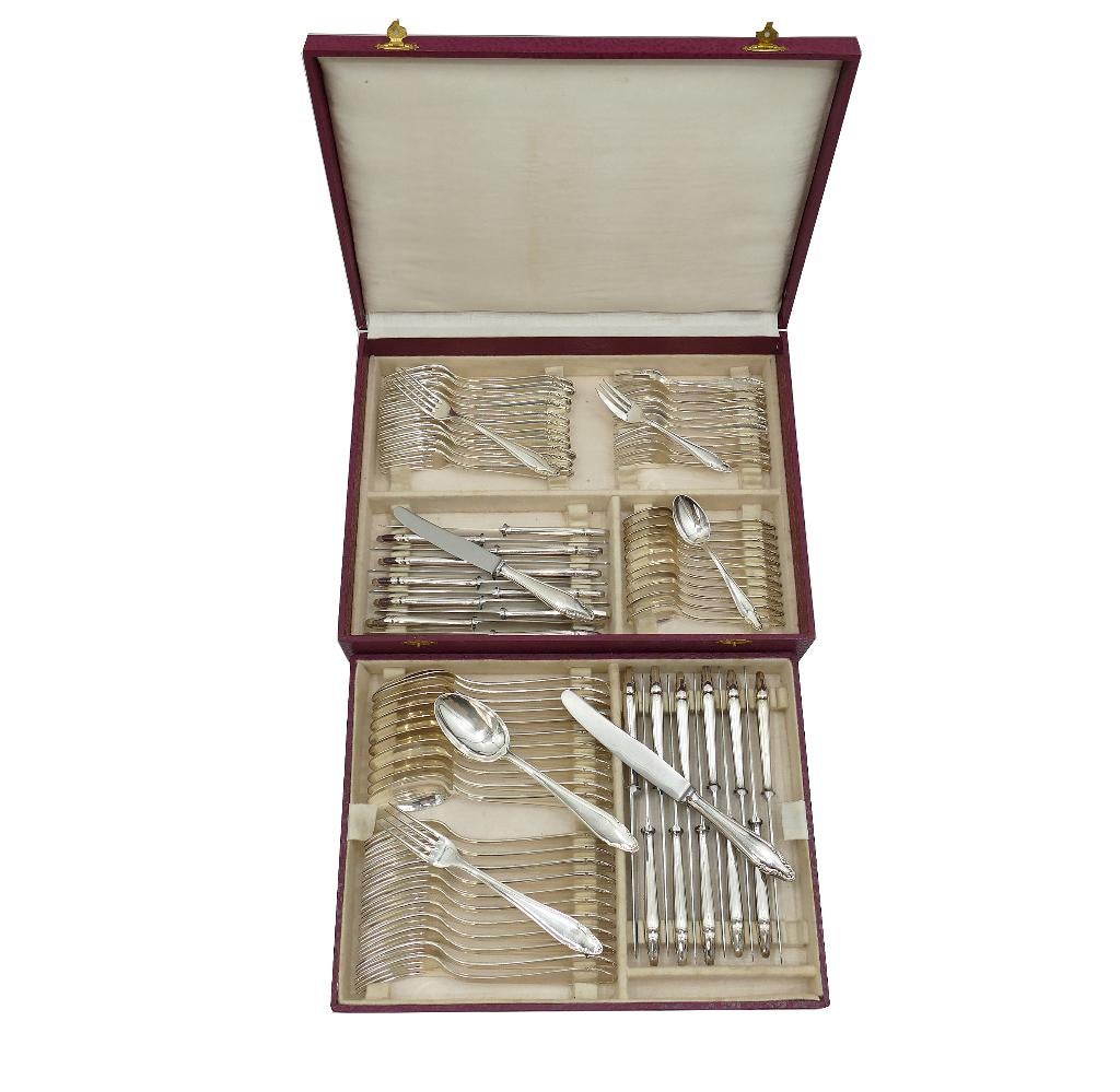 Verzilverde bestekcassette - Jager Solingen - 83st./12-pers., Antiek en Kunst, Antiek | Bestek, Ophalen of Verzenden