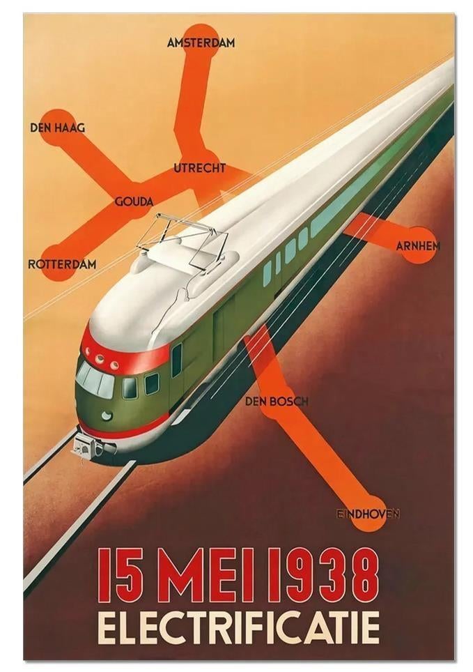 [Poster Affiche ] Electrificatie Reclame Trein NS spoorwegen, Verzamelen, Ophalen of Verzenden, Nieuw, Tram, Overige typen