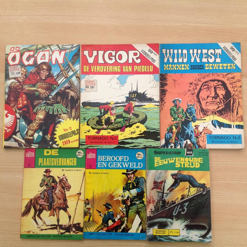 Stripboeken "Nooit Gedacht" 6 stuks Oorlog-Viking-Western, Verzenden, Zo goed als nieuw, Uitgeverij "Nooit gedacht", Meerdere stripboeken