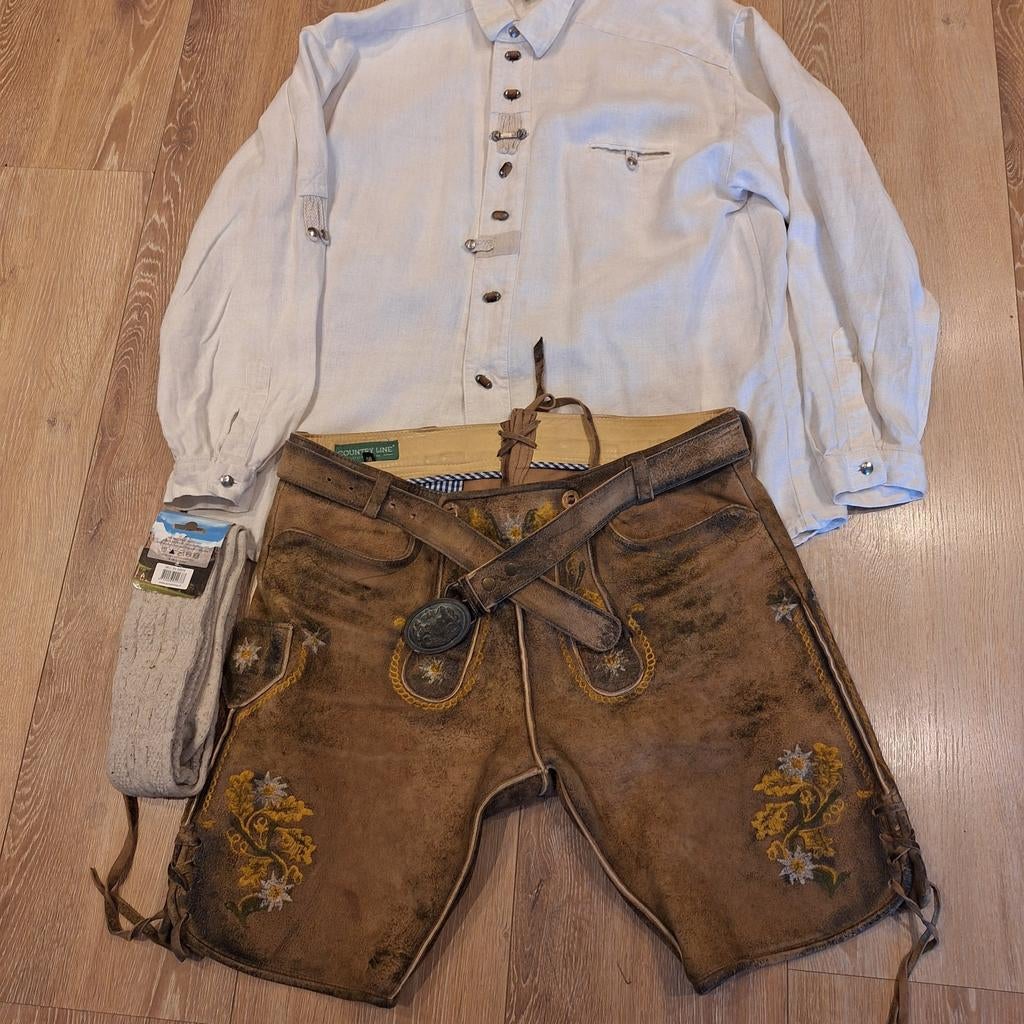 Lederhose 56 trachten kousen overhemd oktoberfeest, Ophalen, Maat 56/58 (XL), Overige thema's, Kleding