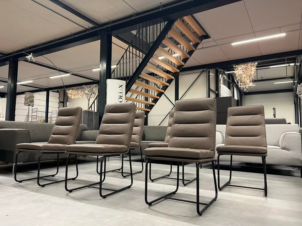 6 Nieuw Gelderland 7854 Eetkamerstoel Taupe leer Stoel, KFF, Overige kleuren, Nieuw, Leer