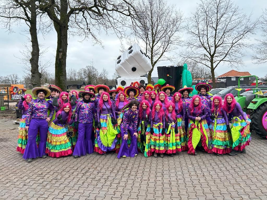 Mooie kleurrijke carnavals loopgroep groot - 40 personen, Ophalen, Zo goed als nieuw, Maat 38/40 (M), Carnaval