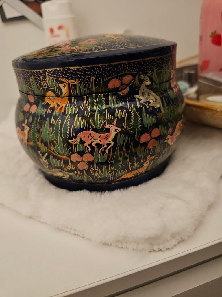 Vintage Handgeschilderd Houten Doosje met Dierenmotief, Antiek en Kunst, Ophalen of Verzenden