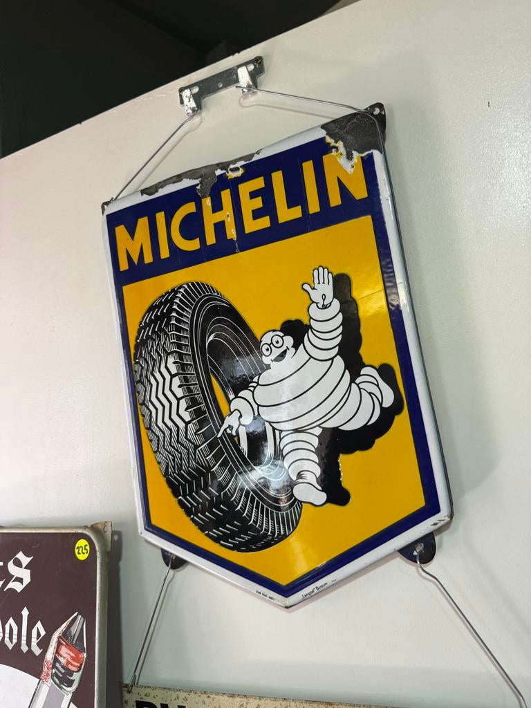 Vintage Michelin Emaille Reclamebord - Bibendum, Ophalen