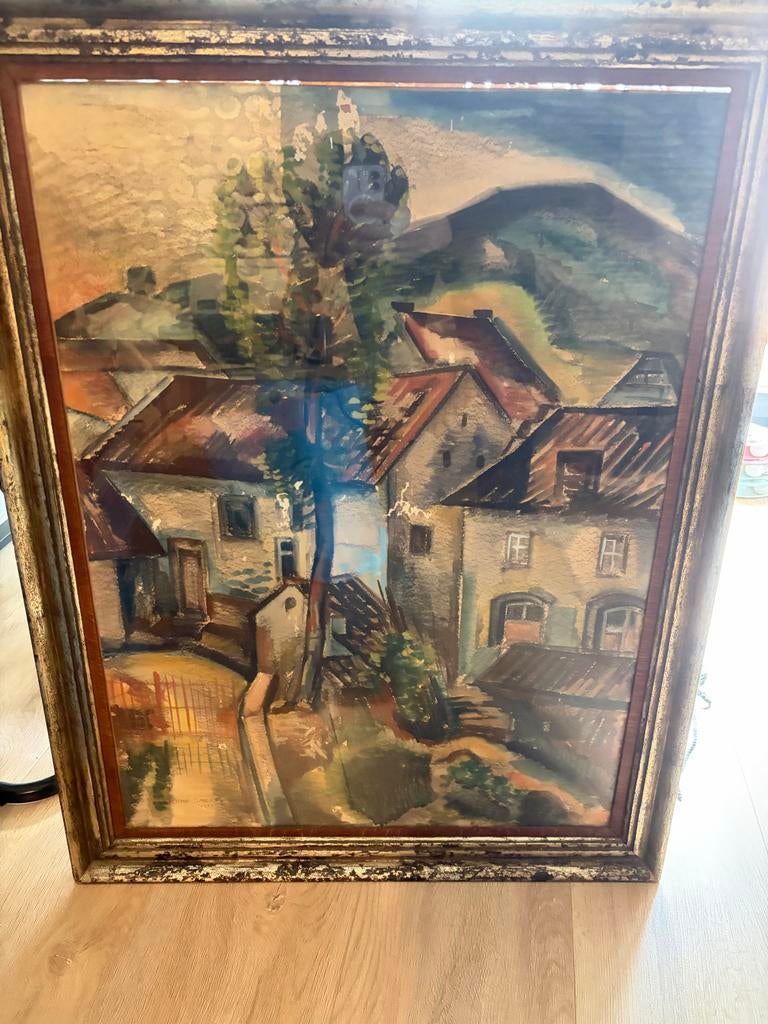 René Smeets (1934) – Originele aquarel dorpsgezicht, Antiek en Kunst, Kunst | Schilderijen | Klassiek, Ophalen